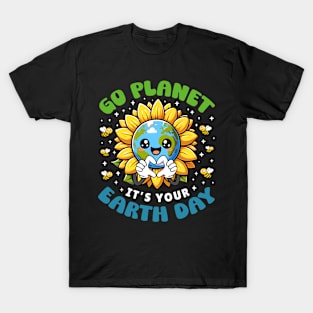 Go Planet Its Your Earth Day Cute Sunflower Kids Toddler T-Shirt